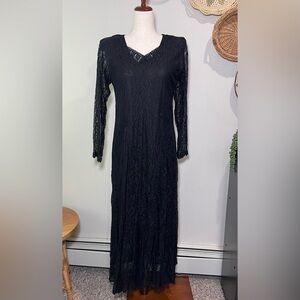 Vtg Nostalgia Black Lace Dress Maxi Dress Halloween Whimsygoth Full Dress Size M